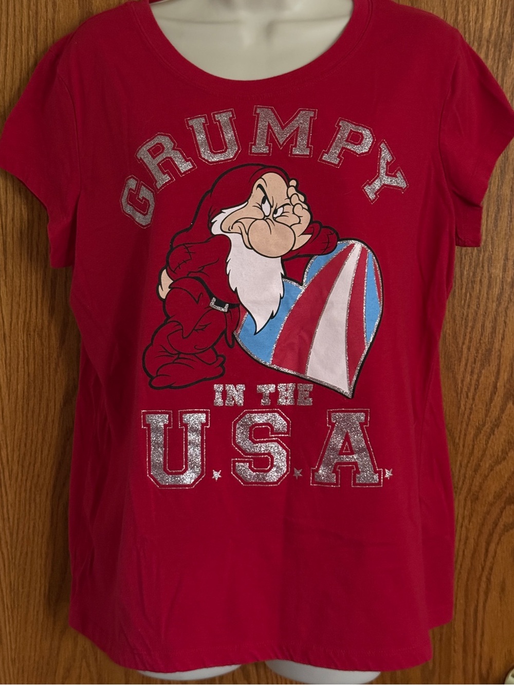 Disney Red T-Shirt Grumpy In The USA Cap Sleeves Scoop Neck Women's Sz XXL or 20